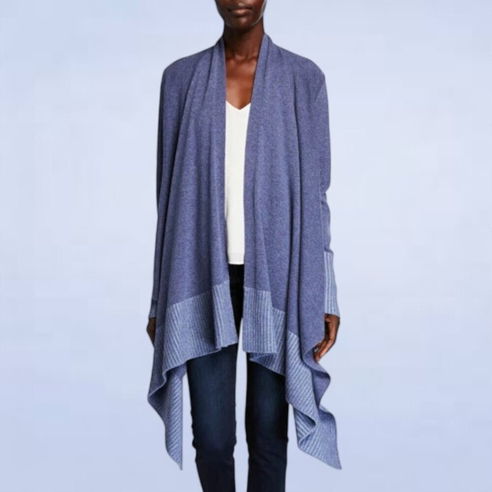 Lafayette 148 New York Cozy Cashmere Cardigan Blue XXL | Draped Open Front